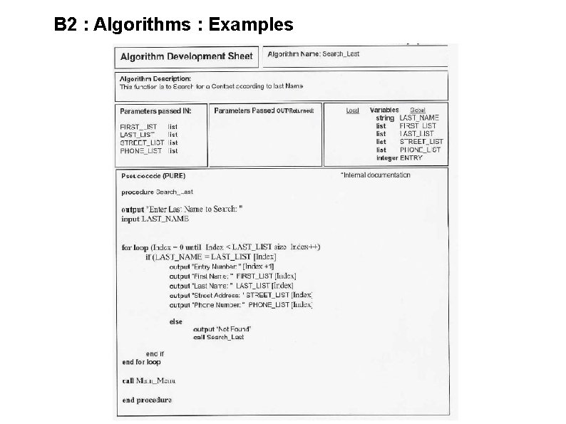 B 2 : Algorithms : Examples 