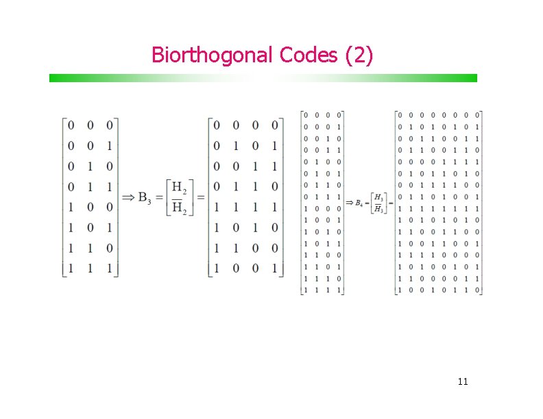 Biorthogonal Codes (2) 11 