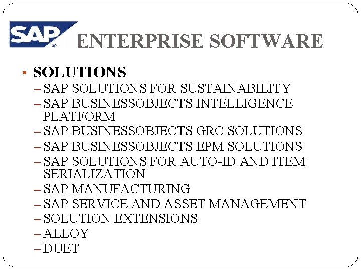 ENTERPRISE SOFTWARE • SOLUTIONS – SAP SOLUTIONS FOR SUSTAINABILITY – SAP BUSINESSOBJECTS INTELLIGENCE PLATFORM