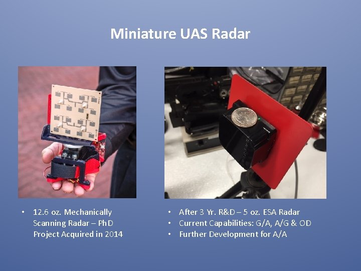 Miniature UAS Radar • 12. 6 oz. Mechanically Scanning Radar – Ph. D Project