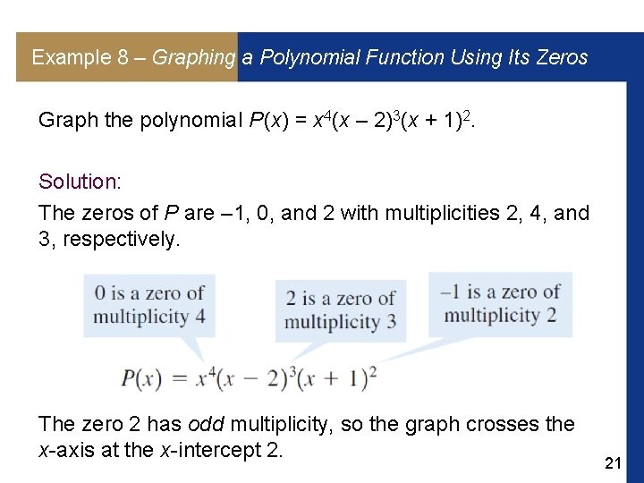Example 8 – Graphing a Polynomial Function Using Its Zeros Graph the polynomial P Example 8 – Graphing a Polynomial Function Using Its Zeros Graph the polynomial P