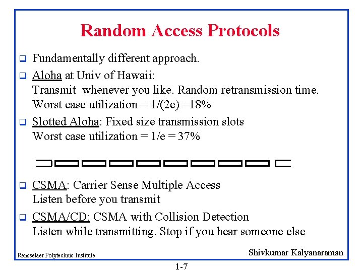 Random Access Protocols q q q Fundamentally different approach. Aloha at Univ of Hawaii: