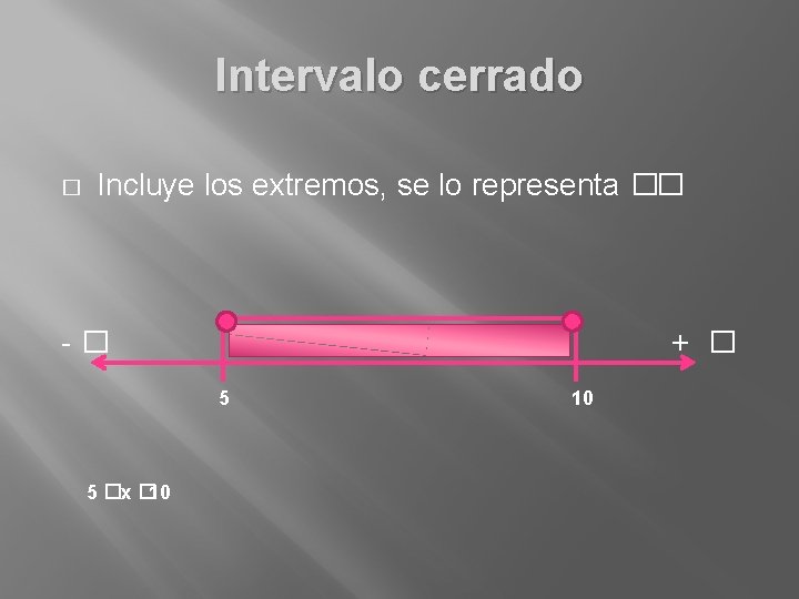 Intervalo cerrado � Incluye los extremos, se lo representa ��. -� + � 5