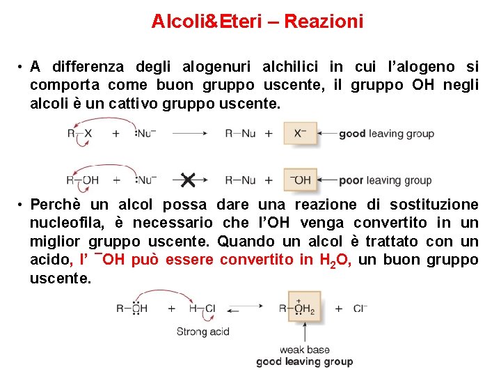 Alcoli&Eteri – Reazioni • A differenza degli alogenuri alchilici in cui l’alogeno si comporta