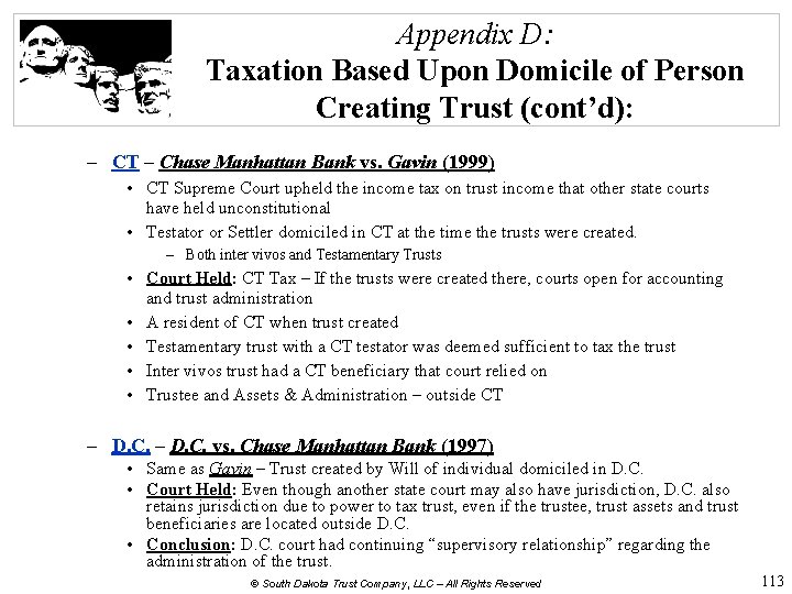 Appendix D: Taxation Based Upon Domicile of Person Creating Trust (cont’d): – CT –