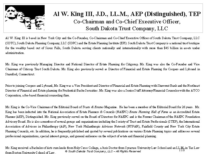 Al W. King III, J. D. , LL. M. , AEP (Distinguished), TEP Co-Chairman