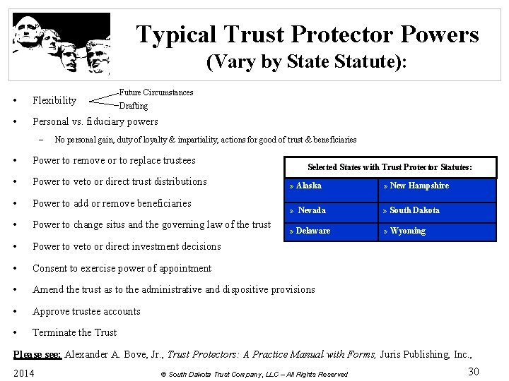 Typical Trust Protector Powers (Vary by State Statute): Future Circumstances • Flexibility • Personal