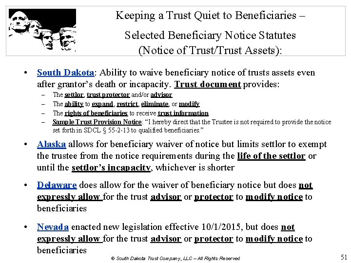 Keeping a Trust Quiet to Beneficiaries – Selected Beneficiary Notice Statutes (Notice of Trust/Trust