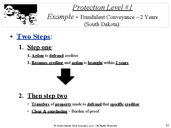 Protection Level #1 Example - Fraudulent Conveyance – 2 Years (South Dakota): • Two