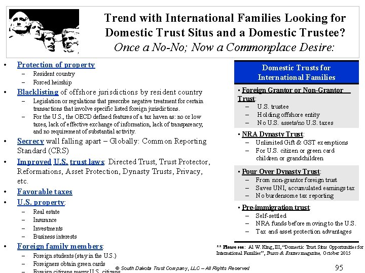 Trend with International Families Looking for Domestic Trust Situs and a Domestic Trustee? Once