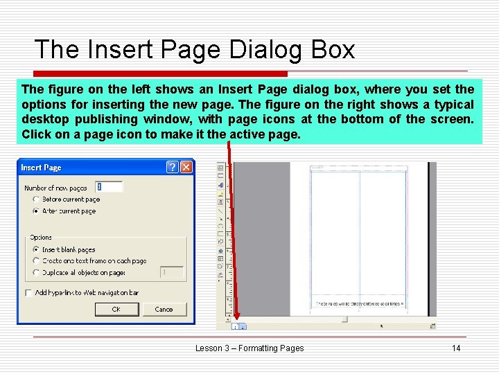 The Insert Page Dialog Box The figure on the left shows an Insert Page