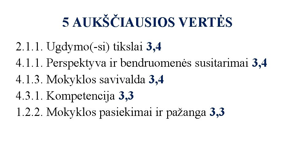 5 AUKŠČIAUSIOS VERTĖS 2. 1. 1. Ugdymo(-si) tikslai 3, 4 4. 1. 1. Perspektyva