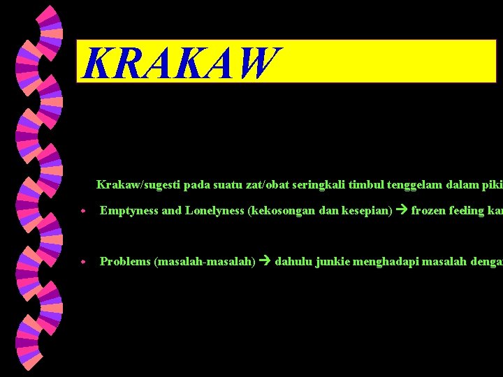 KRAKAW Krakaw/sugesti pada suatu zat/obat seringkali timbul tenggelam dalam piki w Emptyness and Lonelyness