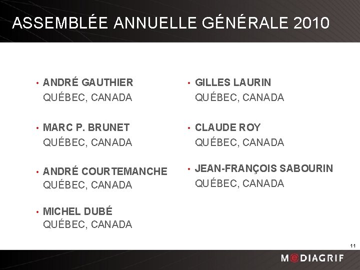 ASSEMBLÉE ANNUELLE GÉNÉRALE 2010 • ANDRÉ GAUTHIER QUÉBEC, CANADA • MARC P. BRUNET QUÉBEC,