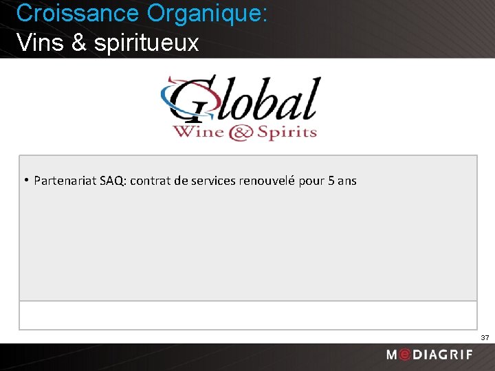 Croissance Organique: Vins & spiritueux • Partenariat SAQ: contrat de services renouvelé pour 5