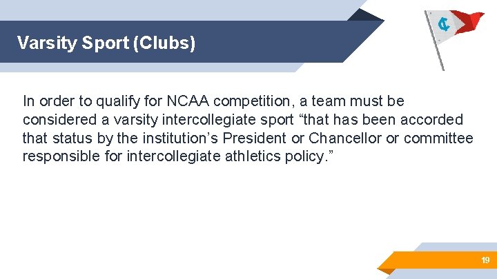 Varsity Sport (Clubs) In order to qualify for NCAA competition, a team must be
