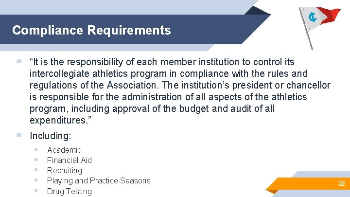 Compliance Requirements ▰ “It is the responsibility of each member institution to control its