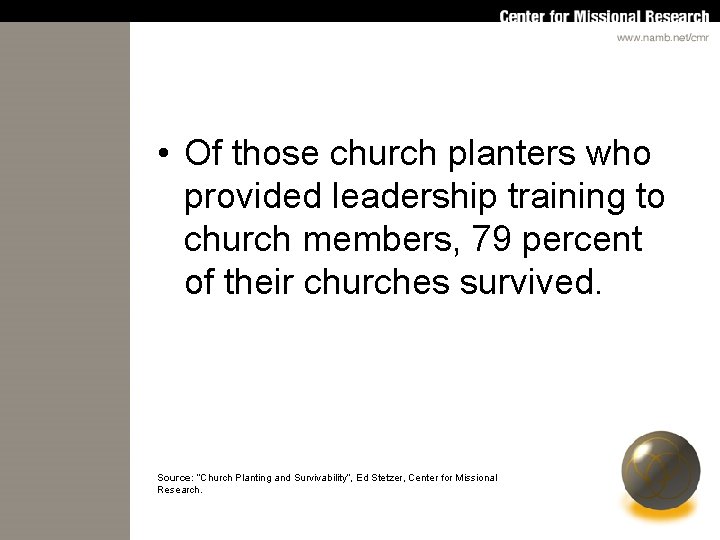  • Of those church planters who provided leadership training to church members, 79