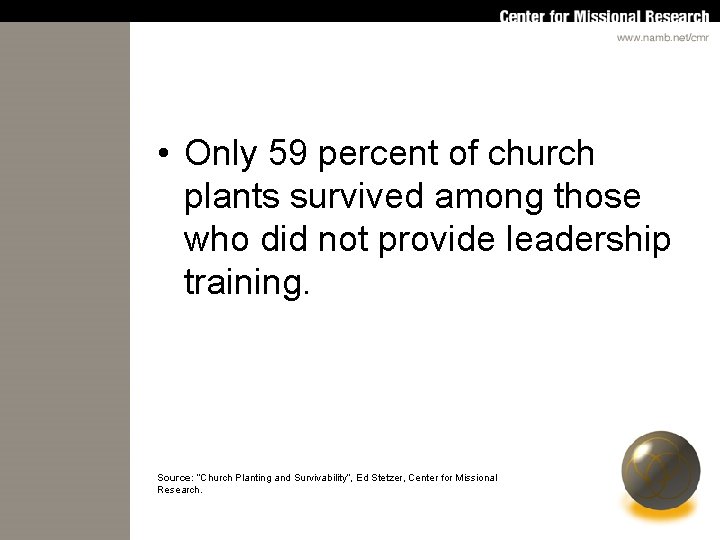  • Only 59 percent of church plants survived among those who did not