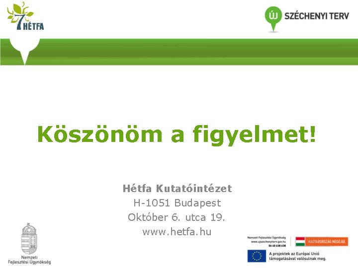 Köszönöm a figyelmet! Hétfa Kutatóintézet H-1051 Budapest Október 6. utca 19. www. hetfa. hu