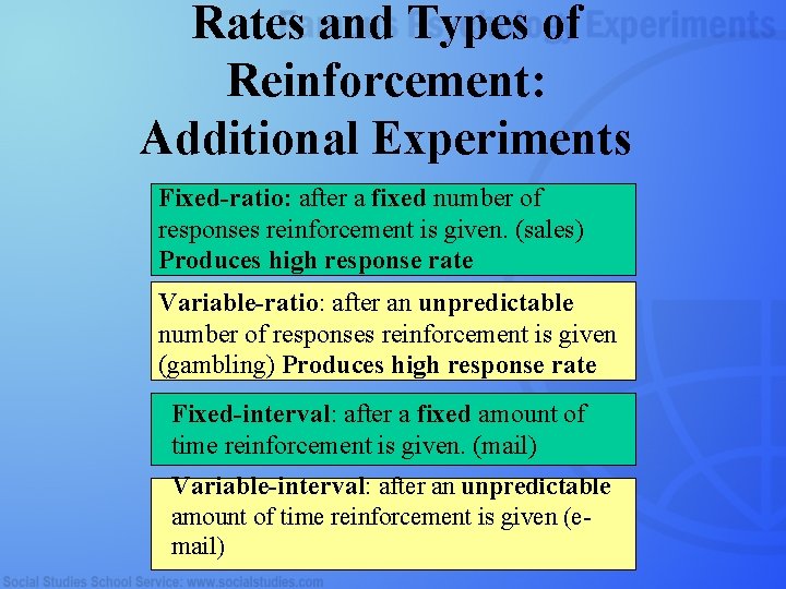 Rates and Types of Reinforcement: Additional Experiments Fixed-ratio: after a fixed number of responses