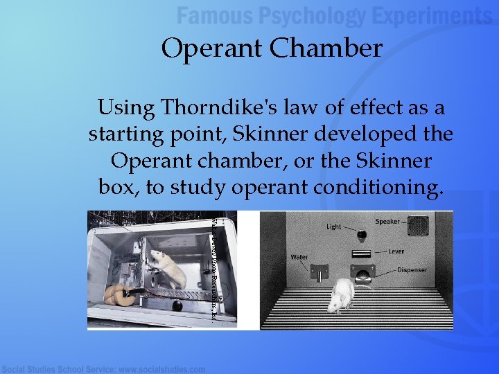 Operant Chamber Using Thorndike's law of effect as a starting point, Skinner developed the