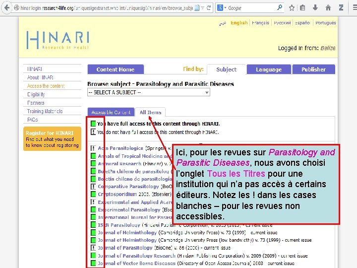 Ici, pour les revues sur Parasitology and Parasitic Diseases, nous avons choisi l’onglet Tous