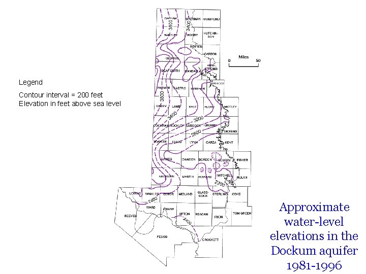 Legend Contour interval = 200 feet Elevation in feet above sea level Approximate water-level