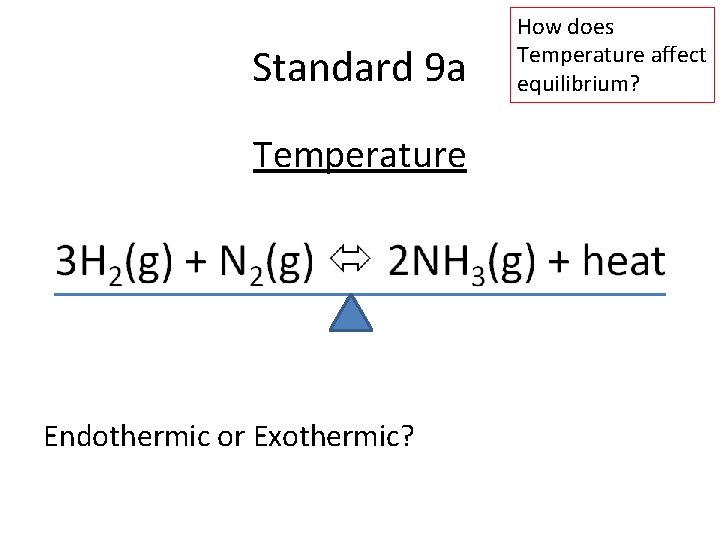 Standard 9 a Temperature Endothermic or Exothermic? How does Temperature affect equilibrium? 