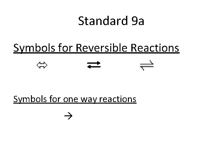 Standard 9 a Symbols for Reversible Reactions Symbols for one way reactions 