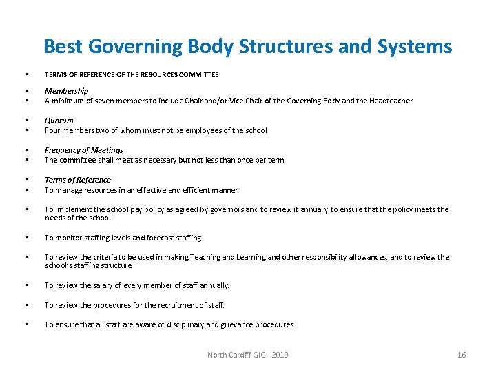 Best Governing Body Structures and Systems • TERMS OF REFERENCE OF THE RESOURCES COMMITTEE