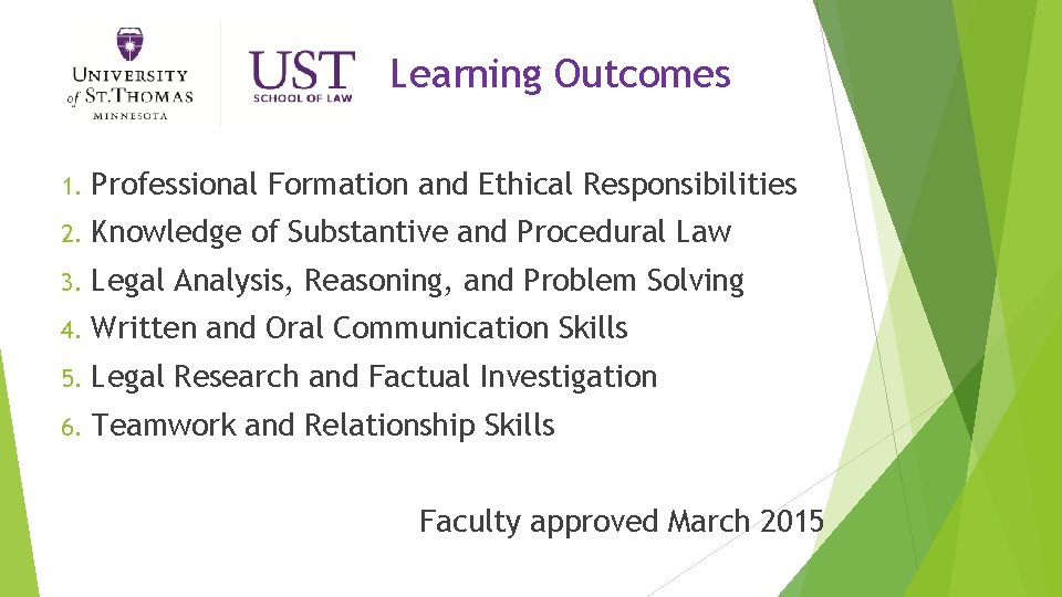Learning Outcomes 1. Professional 2. Knowledge 3. Legal of Substantive and Procedural Law Analysis,
