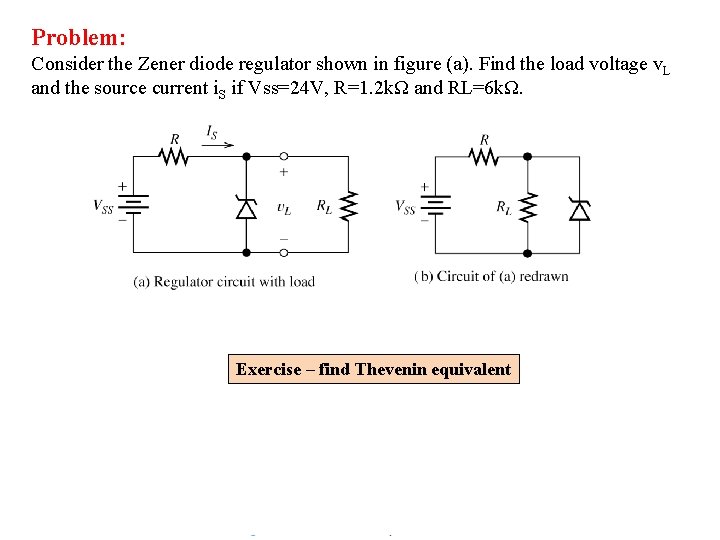Problem: Consider the Zener diode regulator shown in figure (a). Find the load voltage