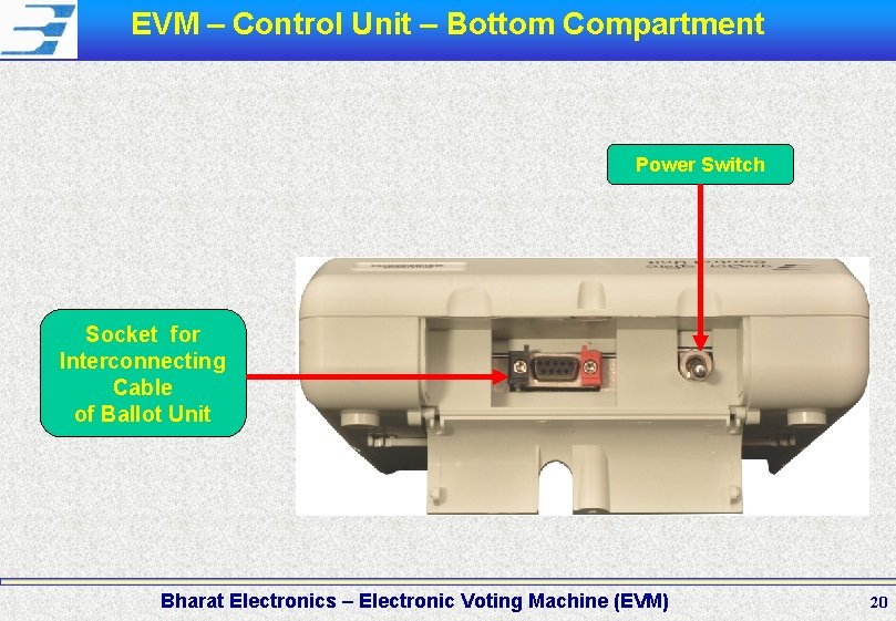 EVM – Control Unit – Bottom Compartment Power Switch Socket for Interconnecting Cable of