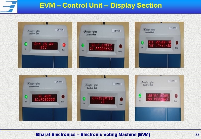 EVM – Control Unit – Display Section Bharat Electronics – Electronic Voting Machine (EVM)