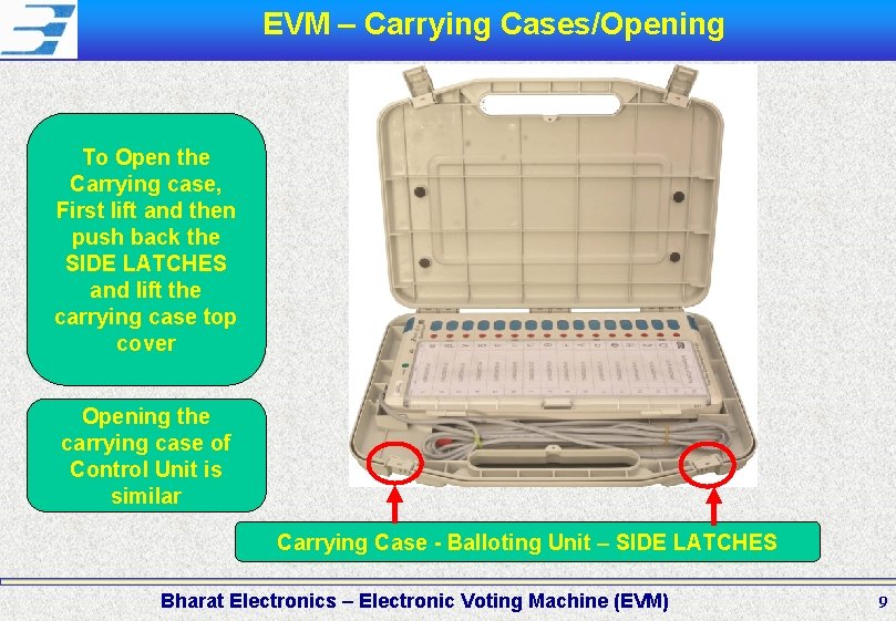 EVM – Carrying Cases/Opening To Open the Carrying case, First lift and then push