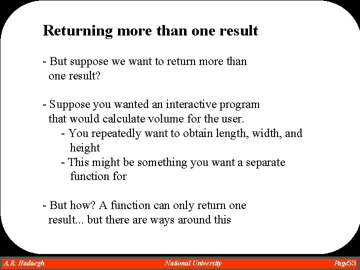 Returning more than one result - But suppose we want to return more than Returning more than one result - But suppose we want to return more than