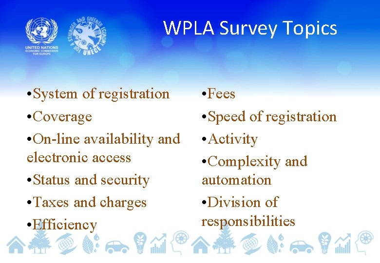 WPLA Survey Topics • System of registration • Coverage • On-line availability and electronic