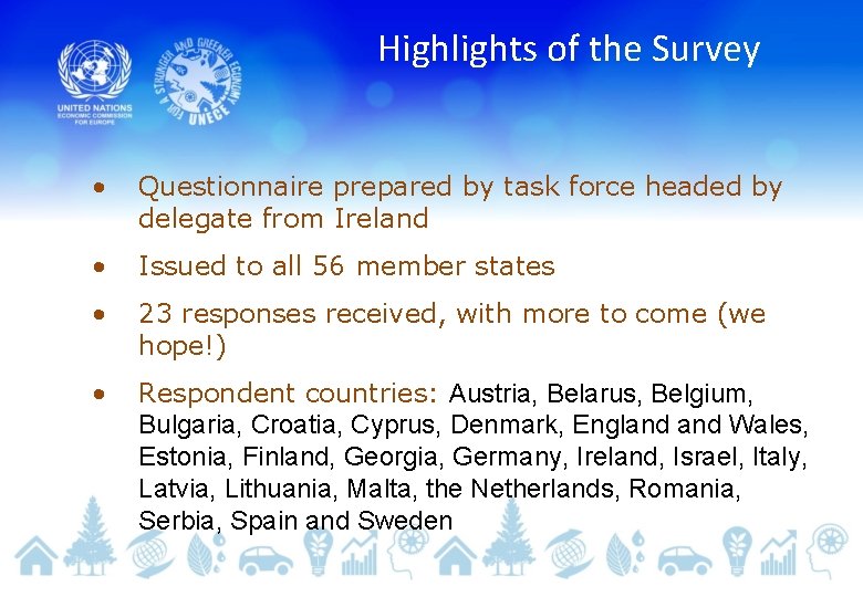 Highlights of the Survey • Questionnaire prepared by task force headed by delegate from