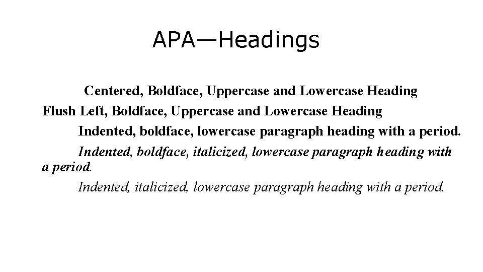 APA—Headings Centered, Boldface, Uppercase and Lowercase Heading Flush Left, Boldface, Uppercase and Lowercase Heading