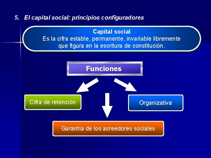 5. El capital social: principios configuradores Capital social Es la cifra estable, permanente, invariable