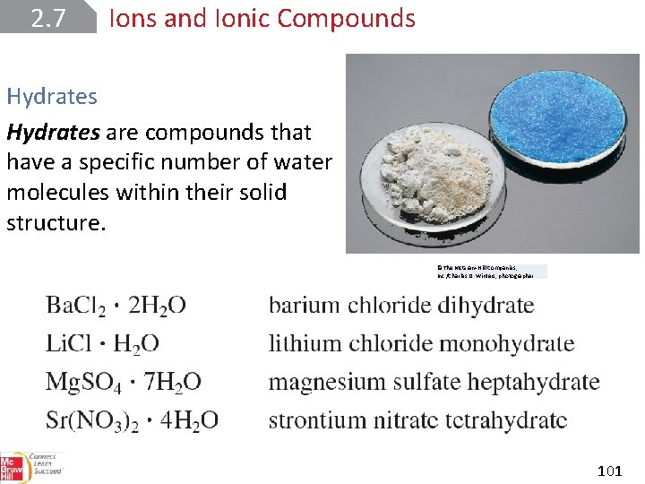 2. 7 Ions and Ionic Compounds Hydrates are compounds that have a specific number