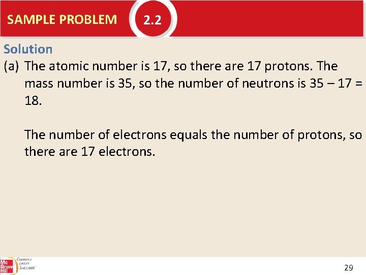 SAMPLE PROBLEM 2. 2 Solution (a) The atomic number is 17, so there are