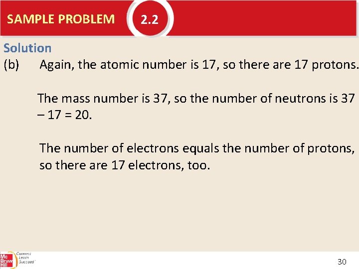 SAMPLE PROBLEM 2. 2 Solution (b) Again, the atomic number is 17, so there