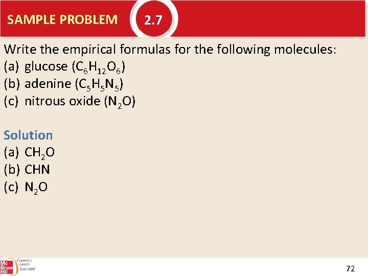 SAMPLE PROBLEM 2. 7 Write the empirical formulas for the following molecules: (a) glucose