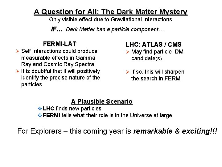 A Question for All: The Dark Matter Mystery Only visible effect due to Gravitational