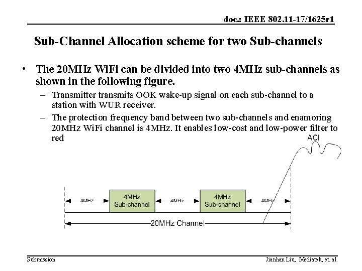 doc. : IEEE 802. 11 -17/1625 r 1 Sub-Channel Allocation scheme for two Sub-channels