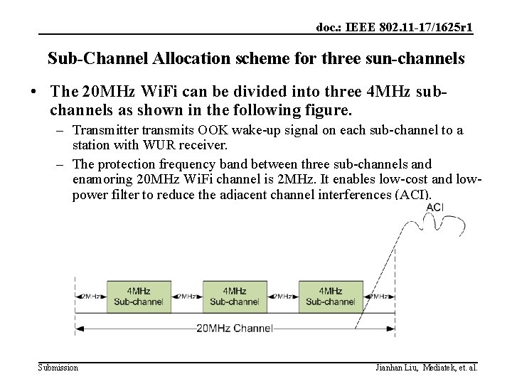 doc. : IEEE 802. 11 -17/1625 r 1 Sub-Channel Allocation scheme for three sun-channels