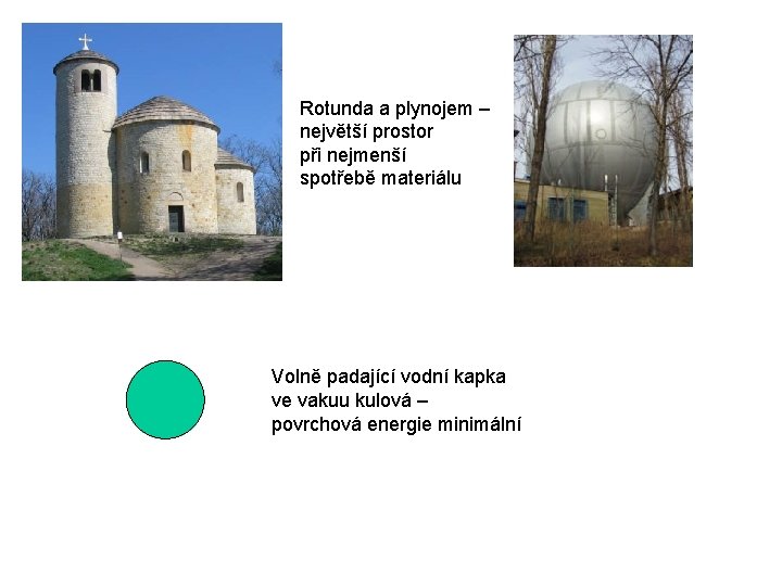 Rotunda a plynojem – největší prostor při nejmenší spotřebě materiálu Volně padající vodní kapka