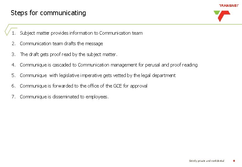 Steps for communicating 1. Subject matter provides information to Communication team 2. Communication team